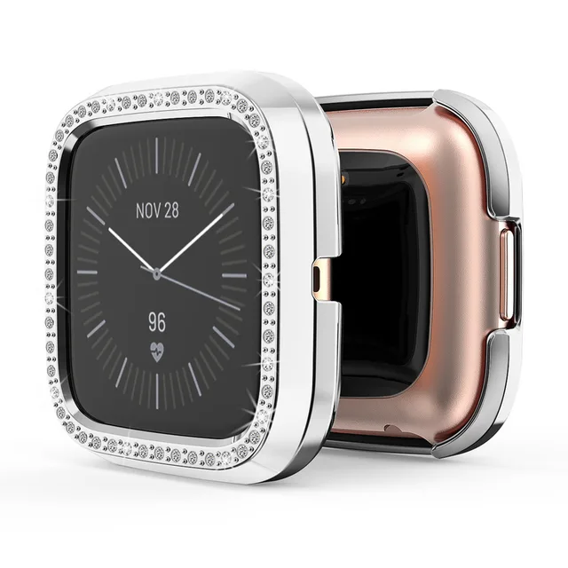 Bling Protector Case for Fitbit Versa 2 Women Girl Jewelry Crystal Diamond Watch Protection Bumper Cover for Fitbit Versa Lite Silver