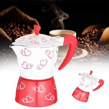 

Manual Red Heart Printed Stove With Handle Home Pot Boiling Romantic Percolator Filters Coffee Maker Kitchen Aluminum Alloy