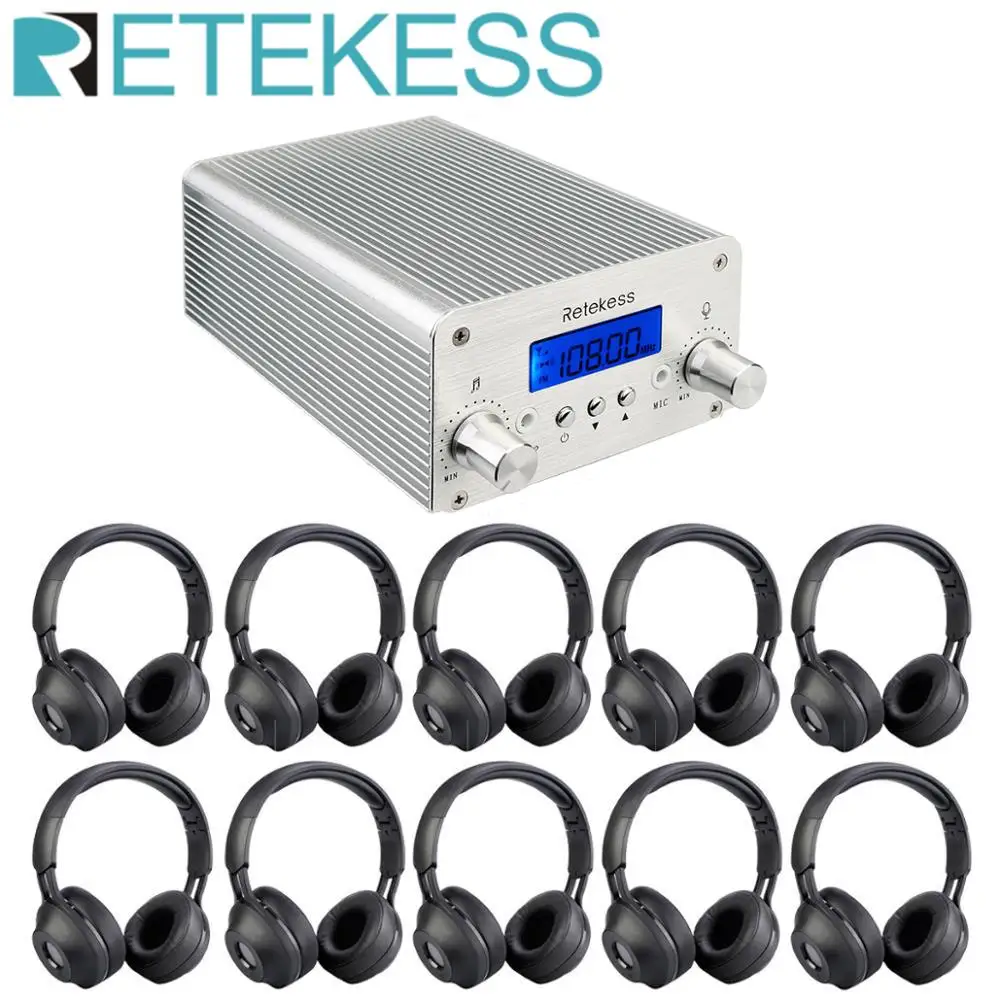 Беспроводной fm-передатчик Retekess TR501 6 Вт радиостанция + 10 шт. TR104 наушники для