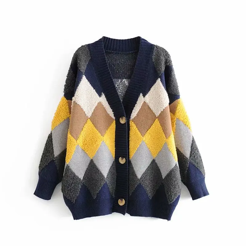 

Personality Women Geometric Sweater Autumn 2019 New Fashion Long Sleeve Wide Loose Sweaters Female Cardigans