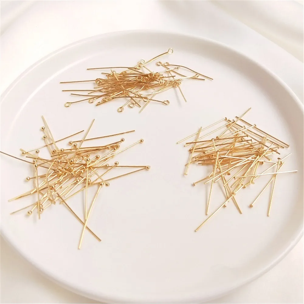 Sourcing 14K package golden color ball needle bead needle flat needle T  needle 9-pin handmade DIY make earrings - Dropshipman