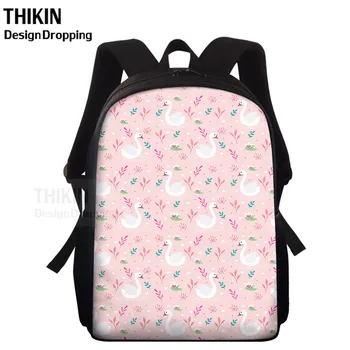 

THIKIN Pink School Backpack Orthopedic Book Bag Cute Swan Pattern School Bags For Boys Kids Travel Rucksack Children Sac Enfant