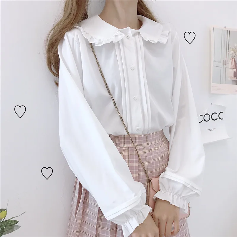 Putih Kemeja Lolita Lengan Panjang 