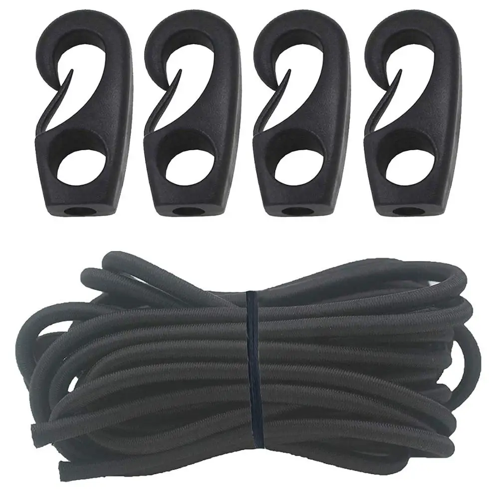 Kayak Bungee Cord Shock Cord with 4 lash Hooks 1/4 Black Elastic Bungee  Cord rope Hooks－for Camping,Kayak Deck,Crafting,Gravity