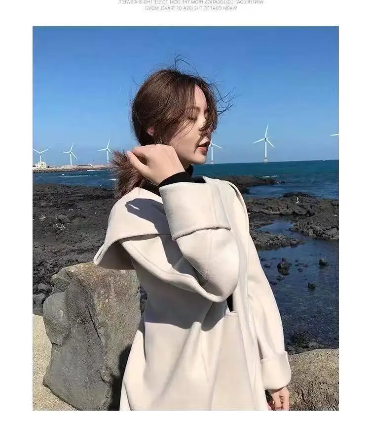 down coat women New Style Korean Fashion Small Fragrant Wind Small French Cloak Student 2021 Autumn and Winter Mid-length Woolen Coat Female white puffer