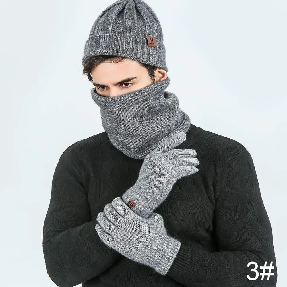 TRUENJOY брендовая дизайнерская мужская шапка шарф перчатки Комплект из трех предметов зимняя теплая вязаная шапка шапки женские шарфы перчатки унисекс мягкие теплые - Цвет: C