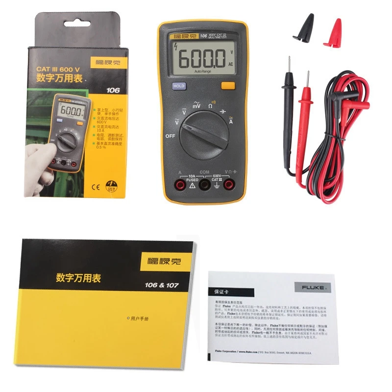 Горячий XD-Fluke 600V карманный цифровой мультиметр автоматический диапазон для тестирования сопротивления напряжения конденсатор диод
