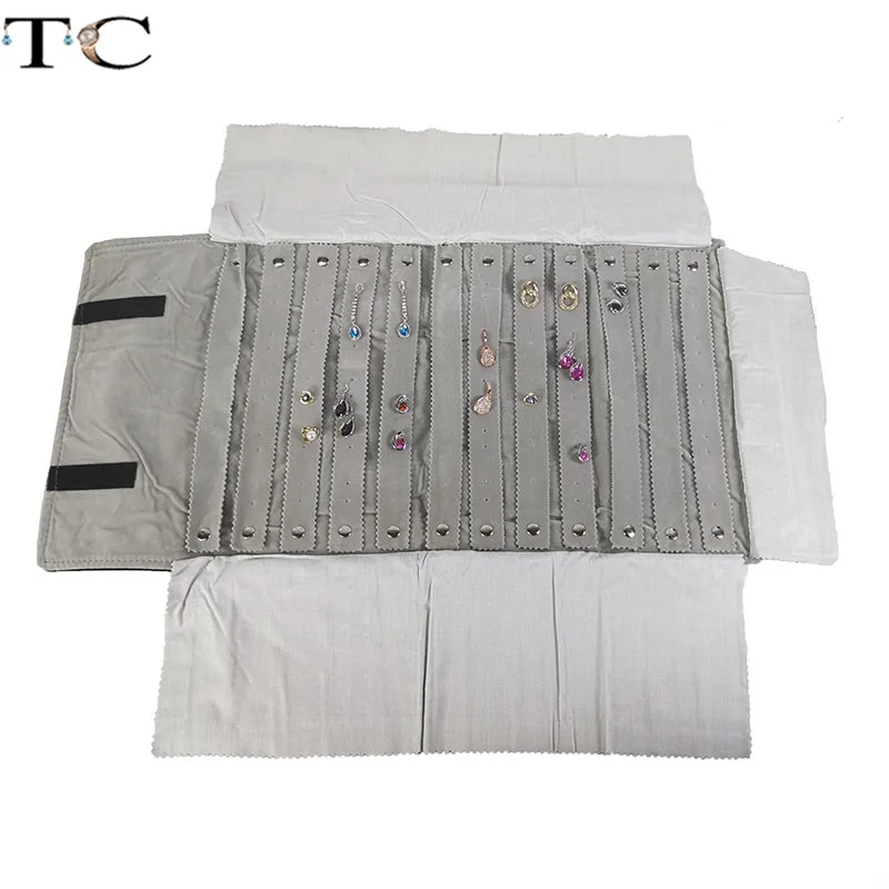 Jewelry Carrying Cases Velvet Travel Jewelry Portable Display Organizer Travel Roll for 60pairs of Stud Earrings