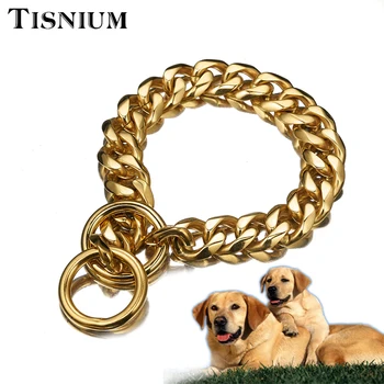 

Tisnium Gold Color Dog Collar Chain Choker Aristocratic Pet Supplies High Quality Solid Stainless Steel Pet Safety Rope 19mm
