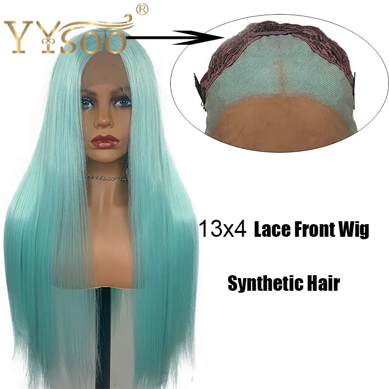 YYsoo длинные синие шелковистые прямые синтетические парики на кружеве для женщин 13x4 бесклеевой канекалон волокна половина руки завязанный косплей синий парик