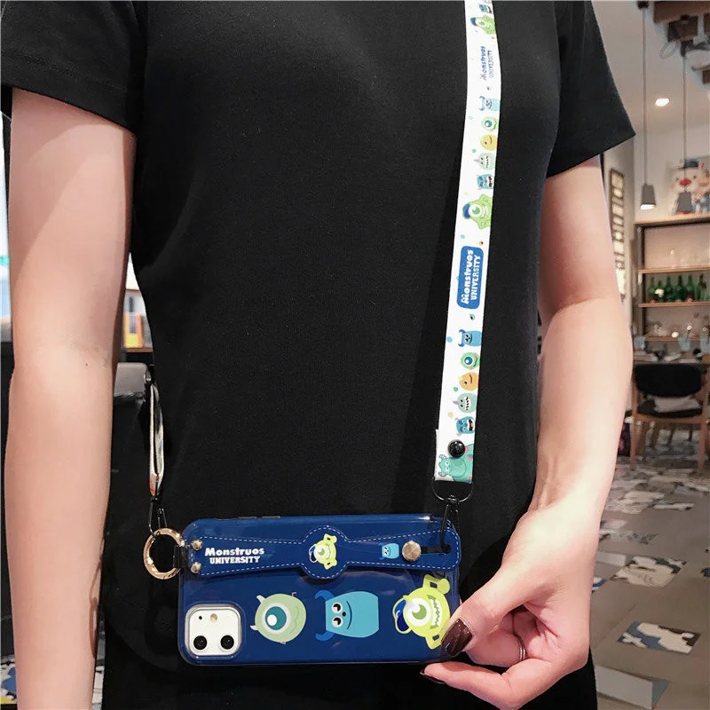 Disney Cartoon Mickey Minnie Mouse Daisy Donald Duck Wrist Strap Lanyard Phone Case For IPhone 12 Pro Max 11 7 8 Plus X XR SE XS