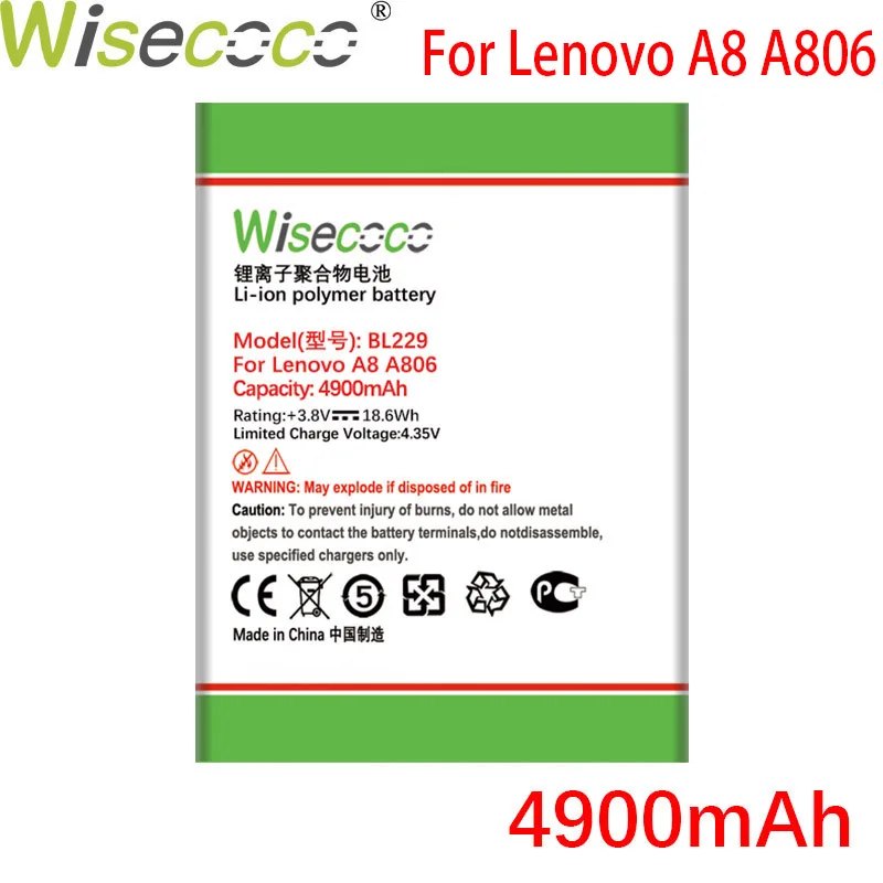 Батарея WISECOCO 4900 мАч BL229 для Lenovo A8 A 8 A806 A808T 806 808T батарея смартфона с номером