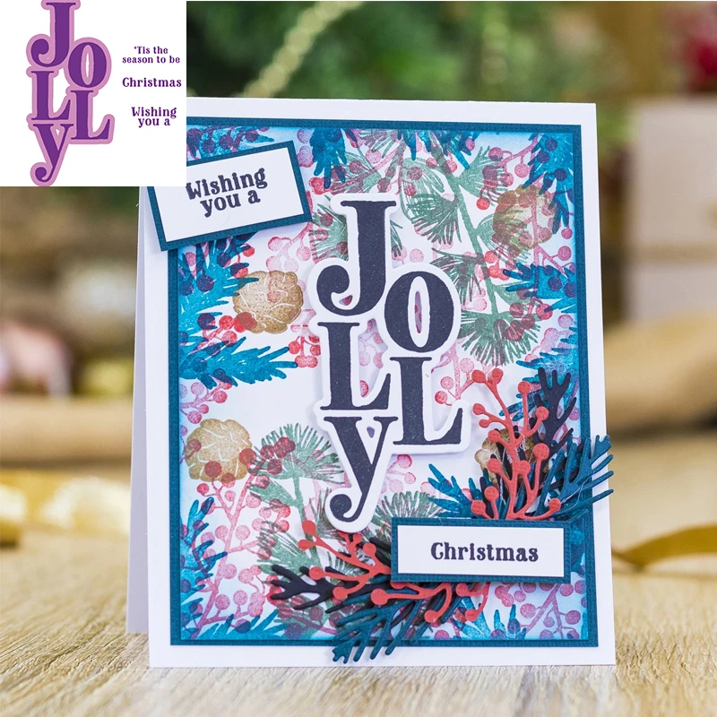 

3.6*4.6cm Clear Stamps and Metal Cutting Dies Words Letter Sentences JOLLY Wishing You A Christmas DIY Scrapbooking 2020 New