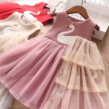 

Roimyal Wholesale 2019 New girls prinesss dress vest swan lace ball gown autumn and winter party&ceremony wear for 2-6 years