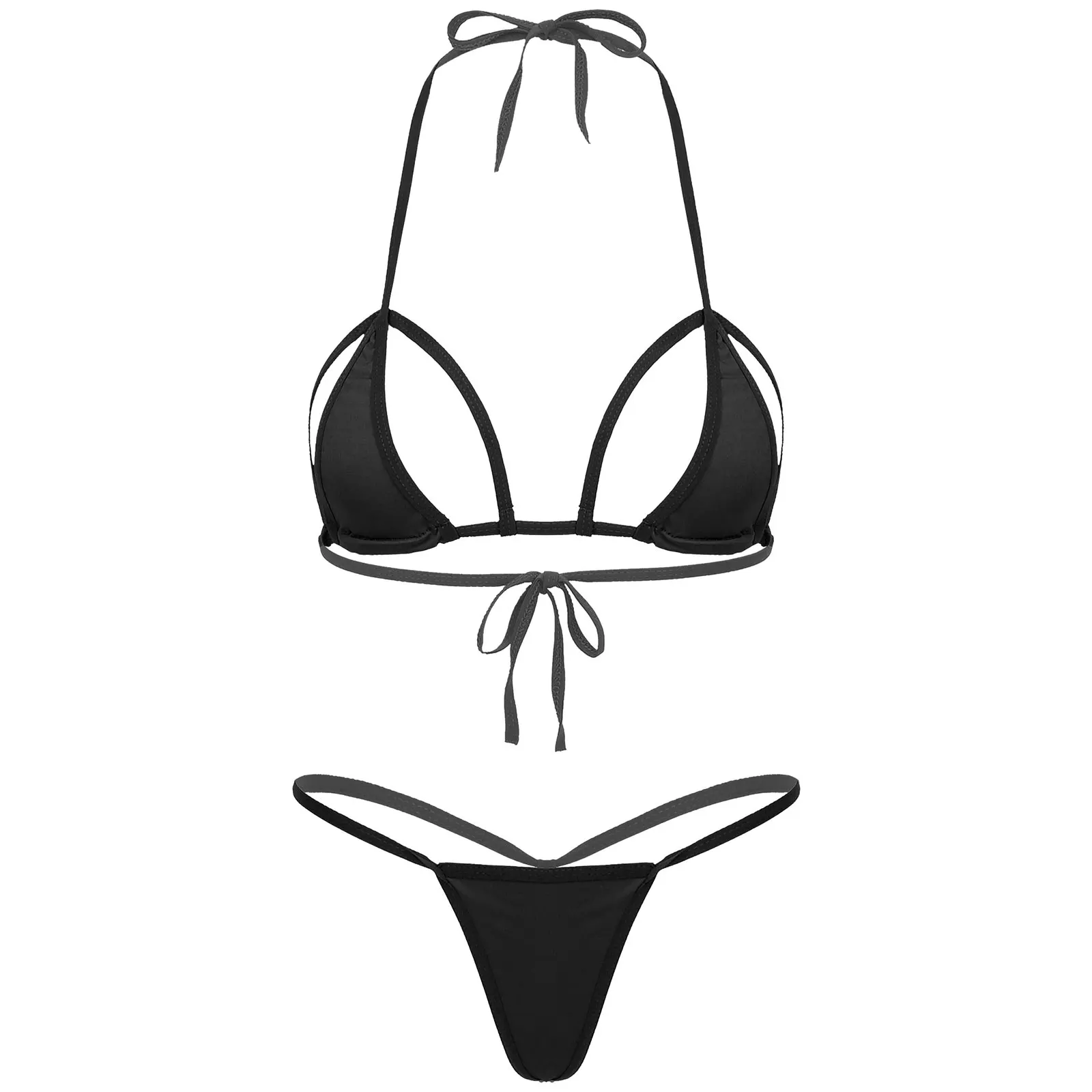 Womens Hot Clothes Sexy Lingerie Set Micro Bikinis Set Nipples Hole Cutout Cup Bra Mini G-string