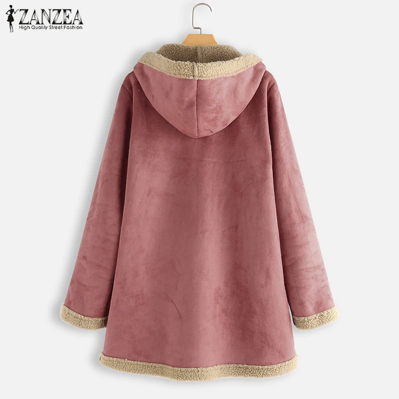 remarkable  2019 Plus Size ZANZEA Winter Zipper Fleece Jackets Women Vintage Solid Hooded Long Sleeve Warm Coat