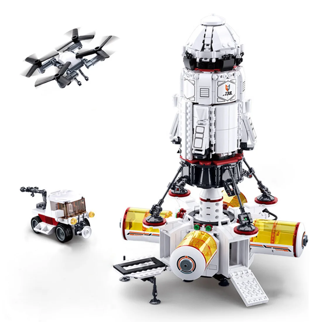 

733Pcs moc Technology Series Base Rockets Bricks Small Particle DIY Assembly Building Blocks Stem Toy Kit