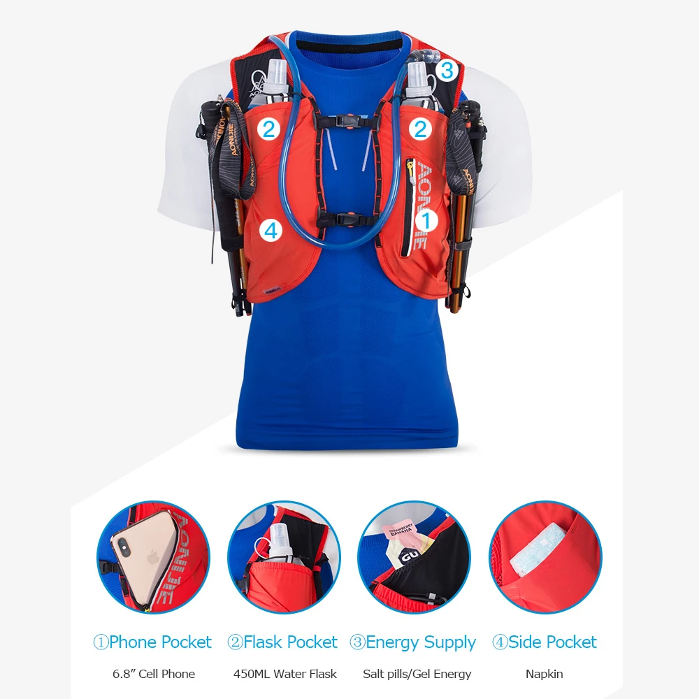 AONIJIE C962 12L Advanced Skin Hydration Backpack Vest Soft Water Bladder Flask For Hiking Trail Running Marathon Race Pack Bag