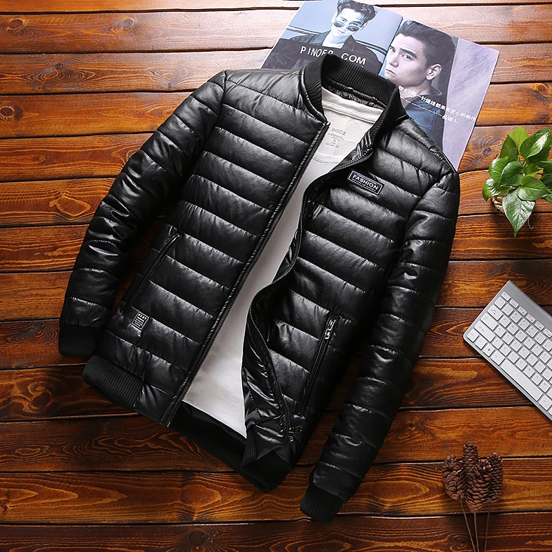 Большой размер до 150 кг мужская зимняя куртка из искусственной кожи хлопок gar мужское теплое пальто мужское повседневное черное пальто Брендовое качество M-3XL