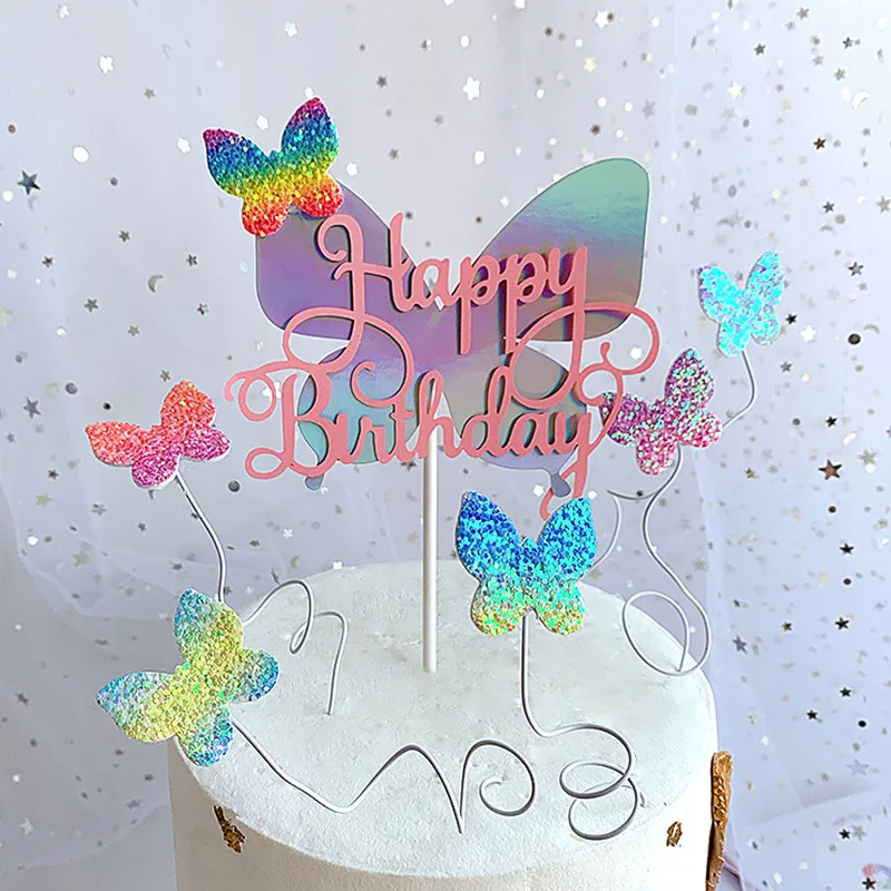 Decorador de bolo borboletas douradas, suprimentos para decoração de bolo  de festa de aniversário infantil