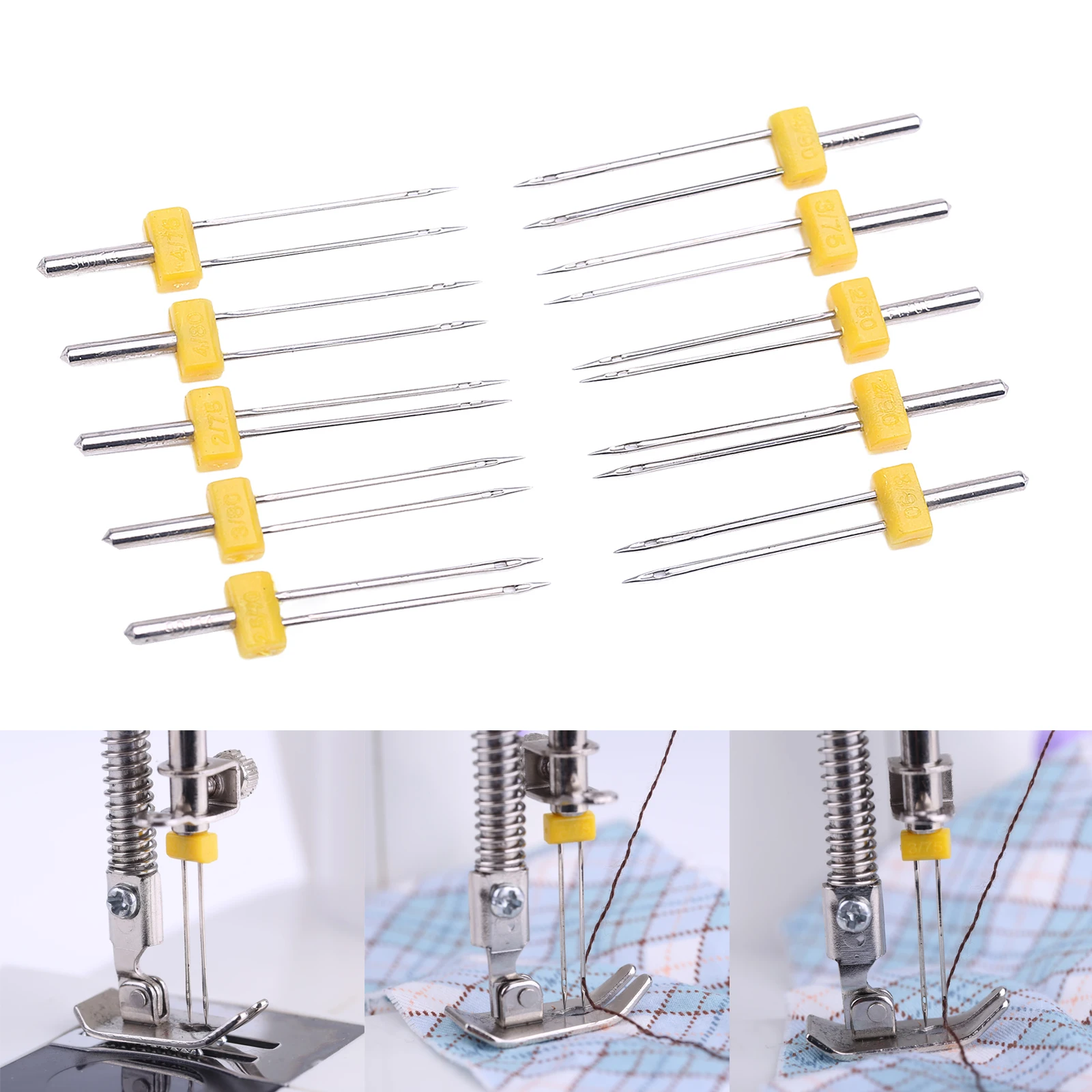 10pcs Durable Double Needles Pins Twin Stretch Machine Needles Mix
