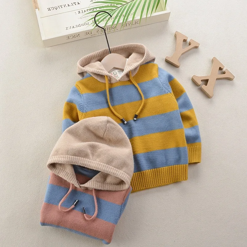 

BOY'S Hooded Sweater Children Pullover Crew Neck 2019 Spring And Autumn Casual Boy Standard Wool Knitted Hoodie Korean-style