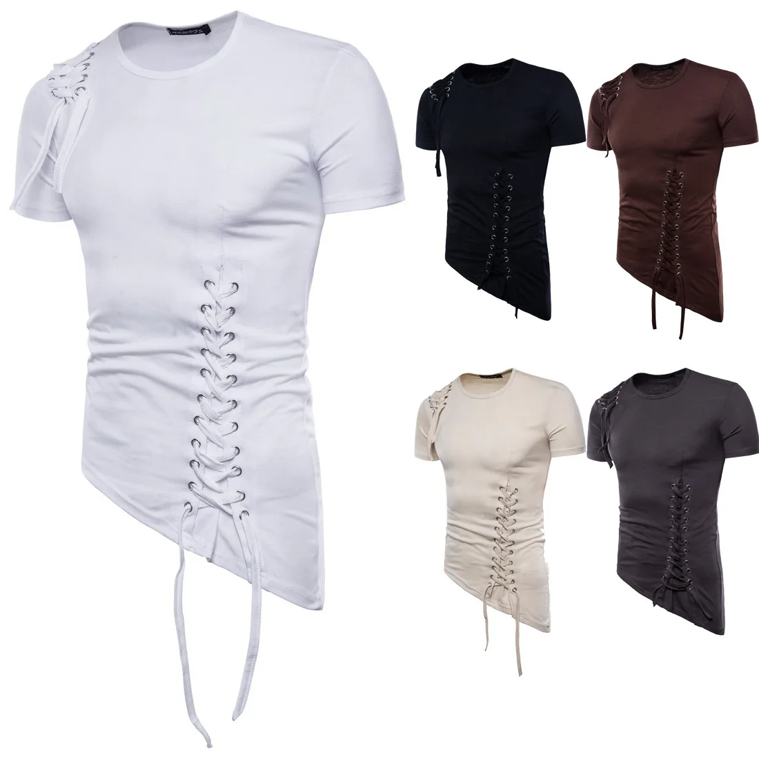 

Summer New European Irregular Design Corded Men's Short Sleeve T-shirt Casual T-shirt for Men