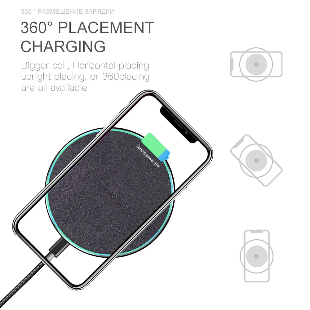 DCAE QC 3,0 10 Вт Быстрая Зарядка Qi Беспроводное зарядное устройство для iPhone 11 XS XR X 8 Airpods быстрая зарядная площадка для samsung S10 S9 Note 10 9