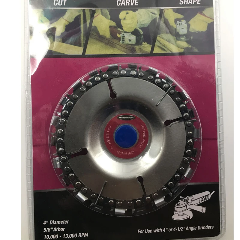 1PCS 4" 22 Tooth Grinder Disc and Chain 13000 RPM Wood Carving Tools 5/8" Arbor Fine Cut Chain For 100/115 Angle Grinder