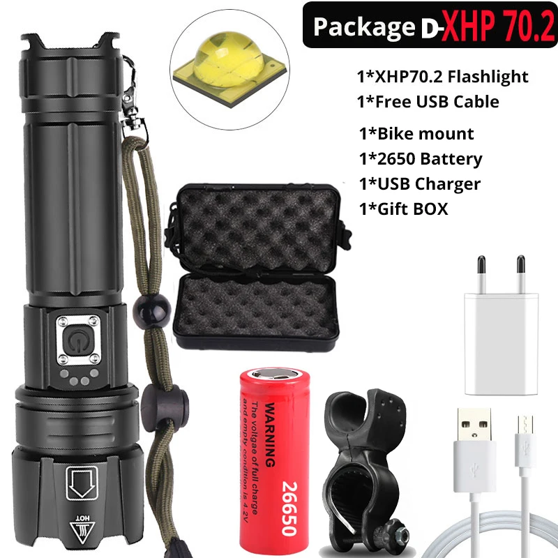 Package E Яркий светодиодный велосипедный светильник XHP70.2, заряжаемый от USB, масштабируемый велосипедный светильник фонарь, 18650 26650, уличный велосипедный светильник - Цвет: Package E