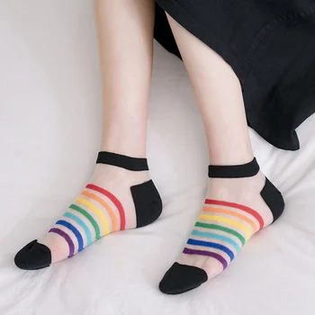 

Ins Style Fashion Transparent Rainbow Short Socks Women Summer Thin Harajuku Ankle Socks Hipster Art Low Cute Socks Fmale Sox