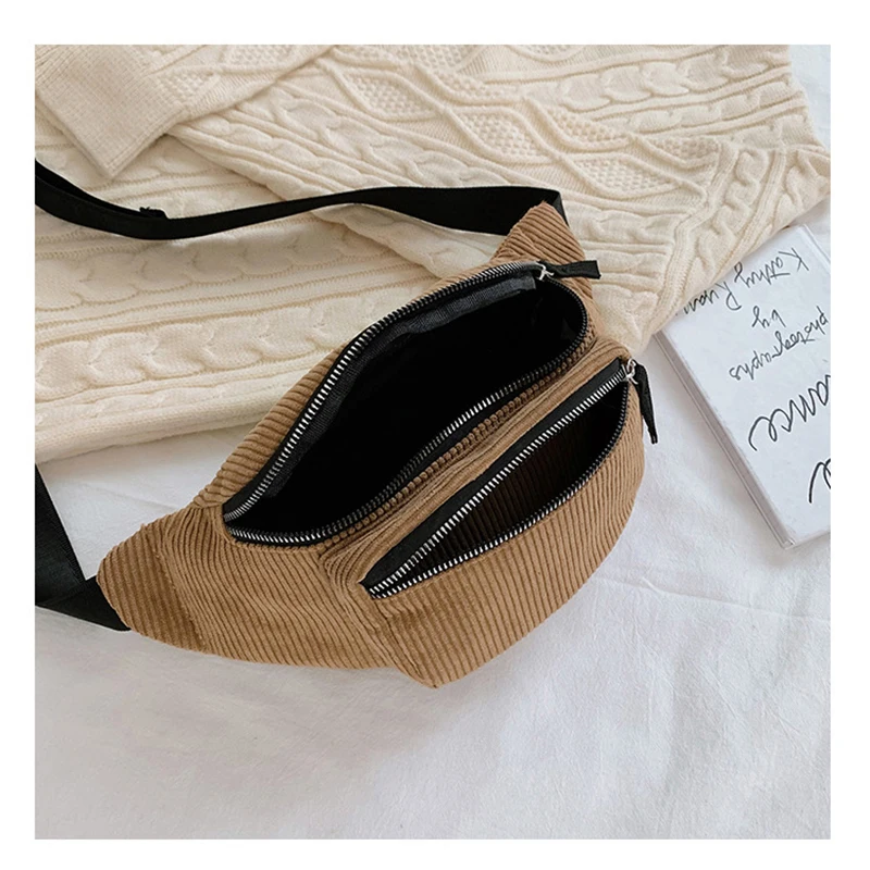 Sac Ventral Velours Côtelé AYNKH Pour Femmes - Bandoulière Réglable, 3 Compartiments | Sac Poitrine Sport Voyage école