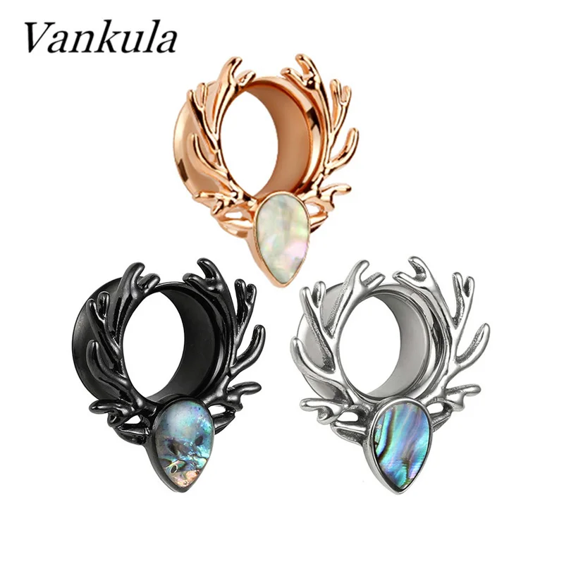 Vankula 2cps 316L нержавеющая сталь туннели для ушей голова оленя пирсинг модные