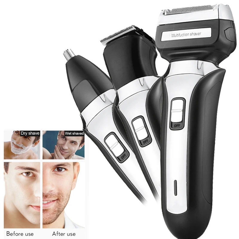 

Бритва 3 в 1 для мужчин, Аккумуляторный триммер для влажного и сухого бритья, для носа, бакенбард