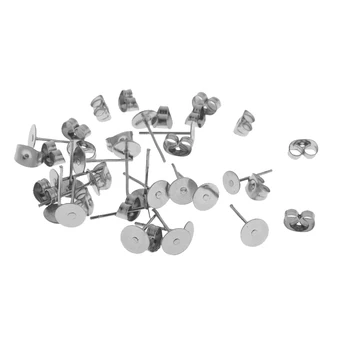 

15 Pairs Silver color Tone Stainless Steel Blank Flat Earrings Pin Post Stud Back Findings Backs Stoppers Jewelry Accessories