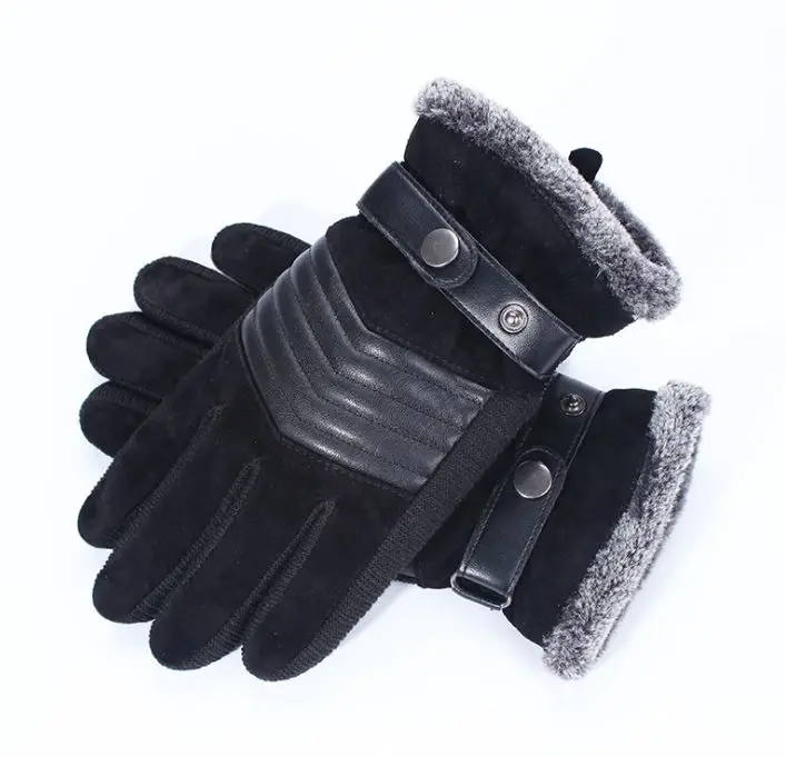 A 3DBlack Кожаные перчатки, перчатки для меня, зимние, бархатные, толстые, теплые, для езды на мотоцикле, электромобиле, Нескользящие, для катания на лыжах, свиная кожа, M185 - Цвет: A 3DBlack