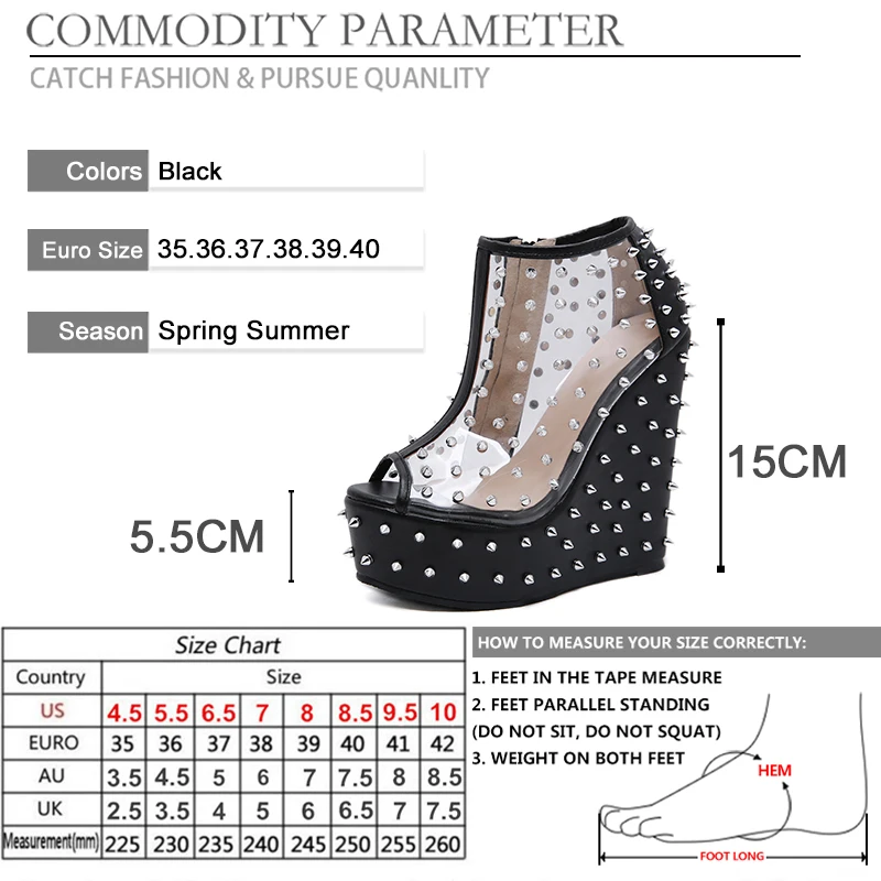 BYQDY/пикантные летние ботинки с заклепками; женская прозрачная обувь; ботильоны с открытым носком; Прозрачные ботинки-гладиаторы на танкетке; обувь на платформе и каблуке