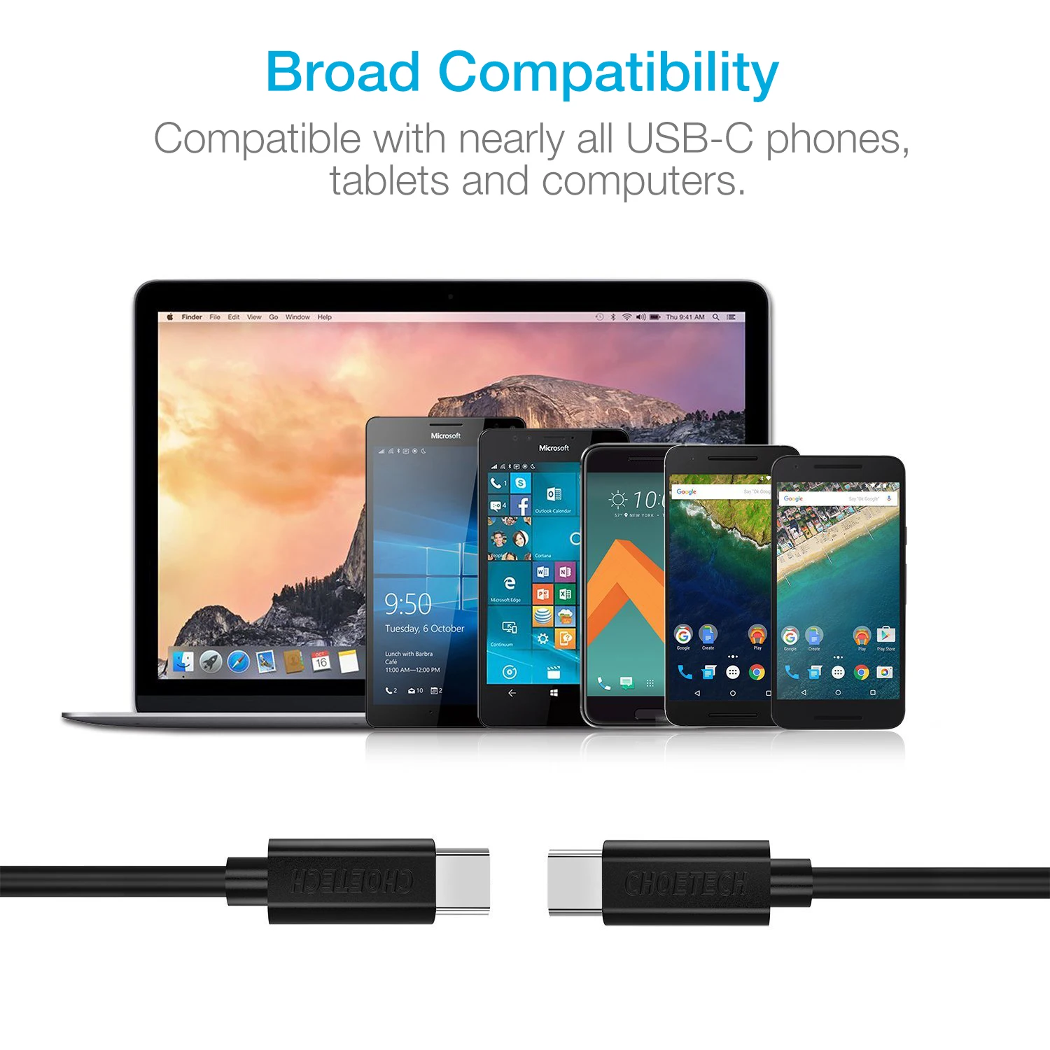 CHOETECH 2 шт usb type C to type C кабель для samsung Galaxy S9 Plus поддержка 3A PD 60 Вт QC3.0 Быстрый зарядный кабель для USB C устройств