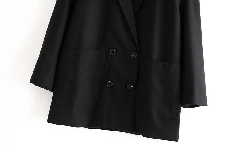 Женский элегантный повседневный черный блейзер с карманами, двубортный пиджак с длинным рукавом для офиса, женская верхняя одежда для отдыха, шикарные топы CT260