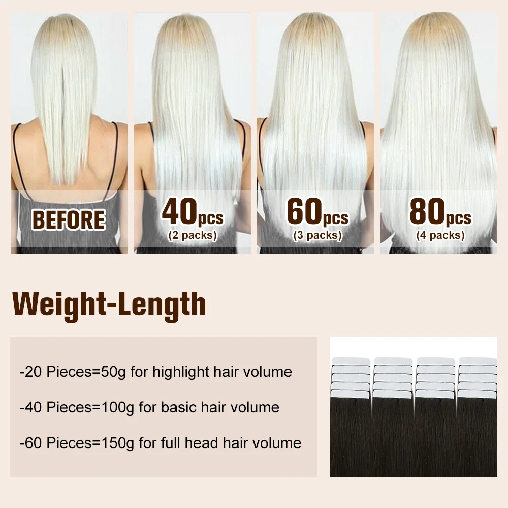 Full Shine Tape in Hair Extensions 50 Gram Glue On Hair Balayage Color Machine Remy Human Hair Extensions Invisible Hair Tapes