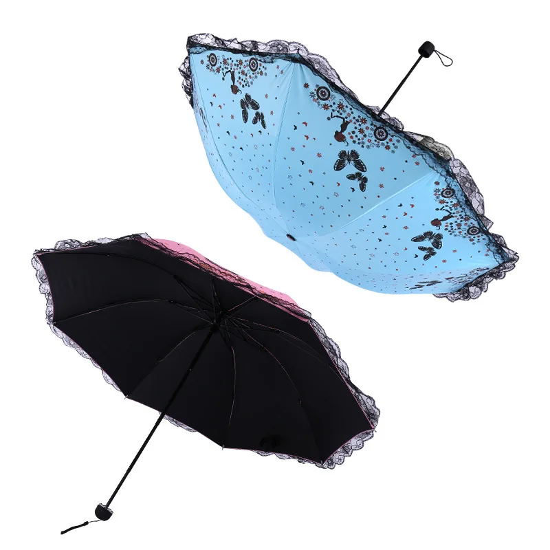 

Lace-up All-Weather Umbrella Creative Butterfly Flutters Three Vinyl Folding Sun-resistant UV-Protection Dual Purpose College St