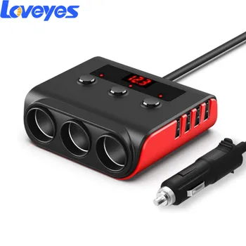 

4 USB Port Car Phone Charger Cigarette Lighter One-to-three Digital Display Multifunctional Vehicle Power Splitter Adapter TR12