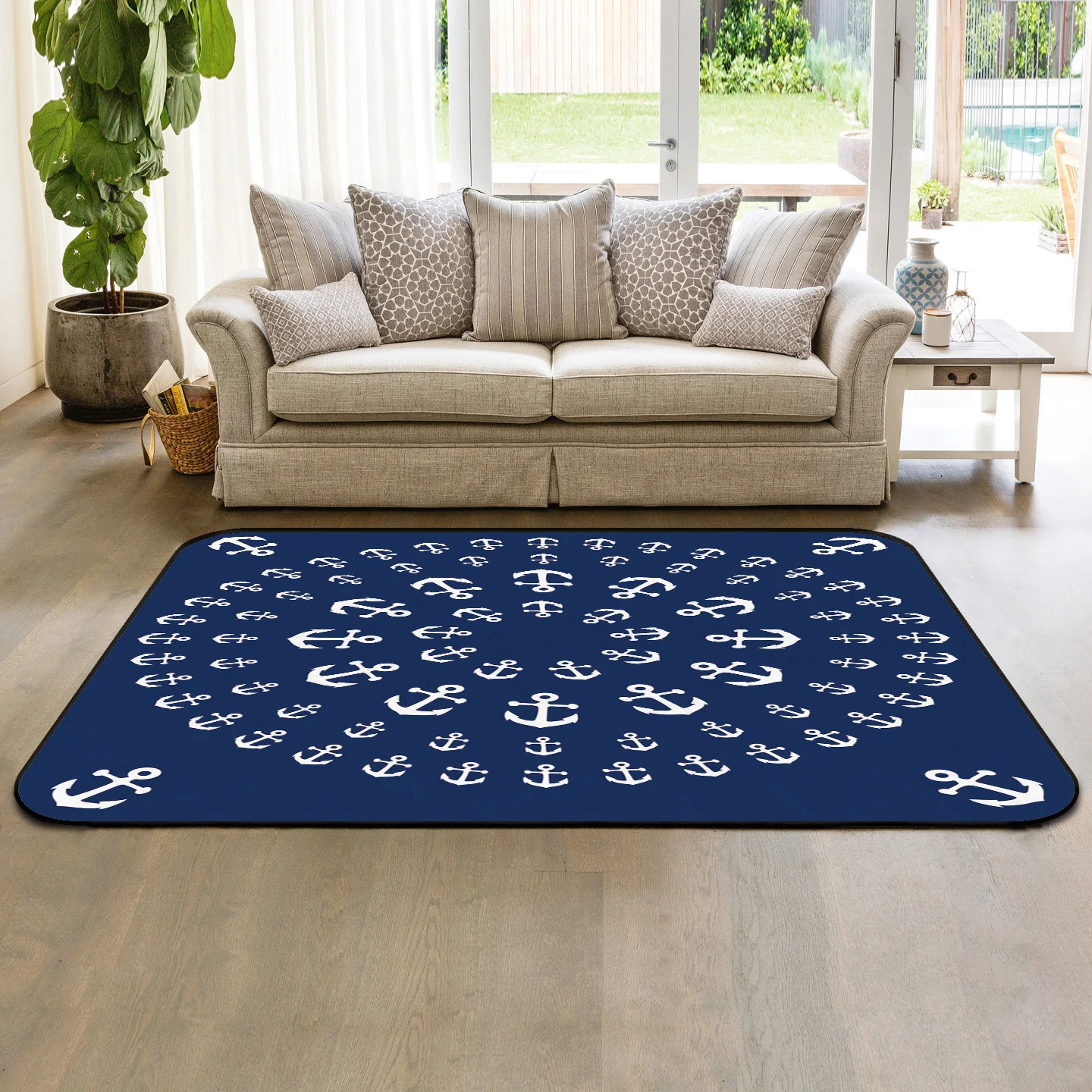 CHARMHOME Soft Anti-slip Rug Anchor In A Circular Shape With Blue Carpet for Living Room Bedroom Mat Home Decor