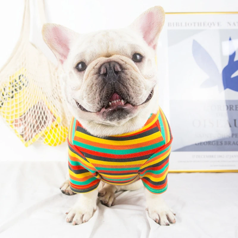 Fashion French Bulldog Summer T-shirt Colorful Vest Coat Pet Dog Clothes Small Medium Dogs Corgi Chihuahua Pug Sweater KLC15