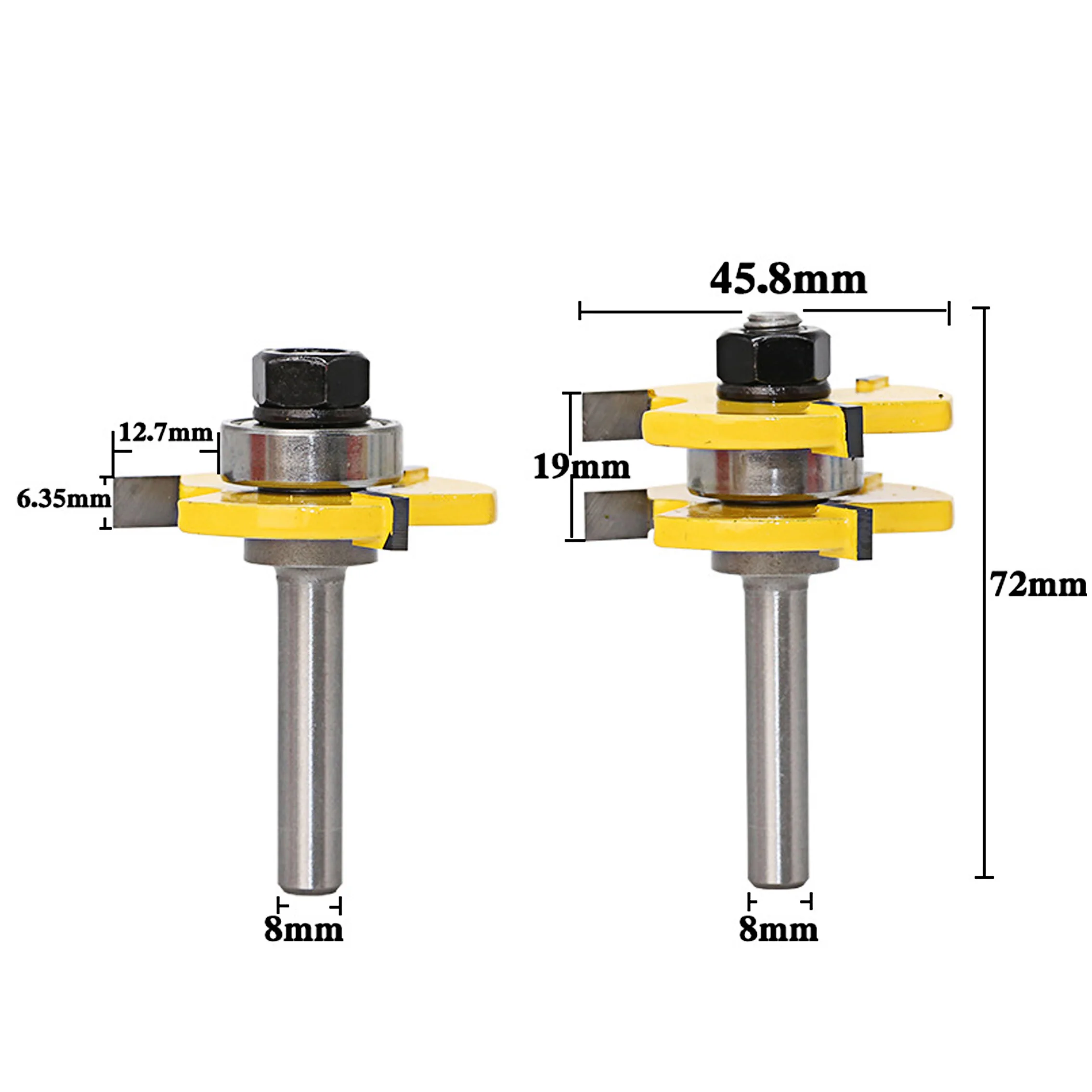 2 шт. 8 мм хвостовик высокое качество Язык и паз шарнирная сборка маршрутизатор Набор бит 3/" шток древесины режущий инструмент