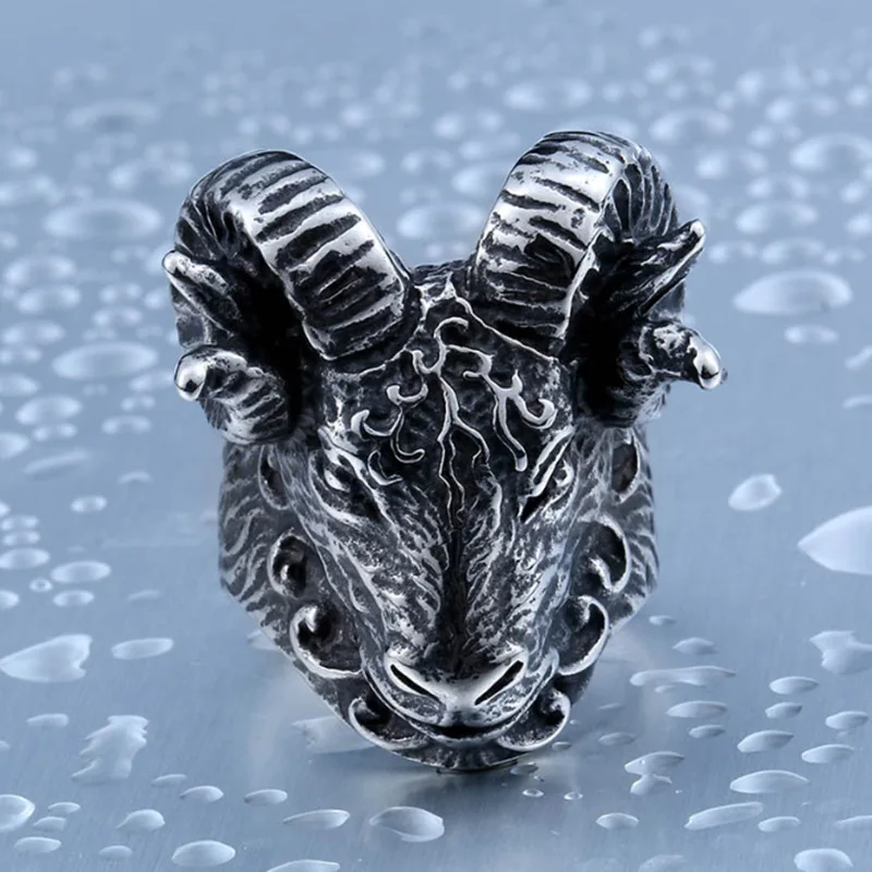 Skull Horns Ring Aries Goat Head Horn Ring Skull Goat Horn Ring