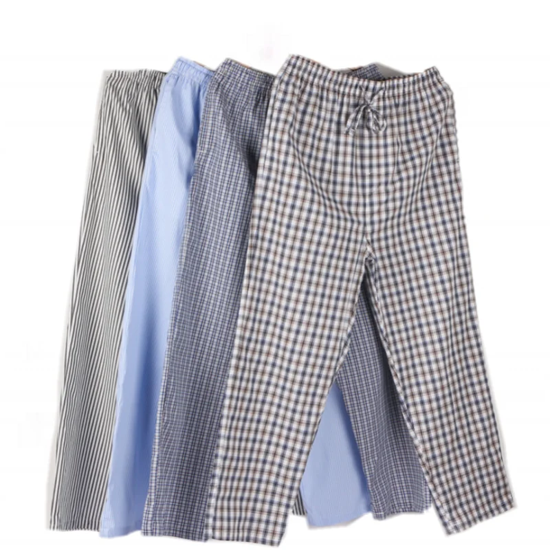Фото Spring Summer Men 100% Cotton Sleep Bottoms Male plus size night trousers sleepwear pyjama Casual Loose Plaid pajama pants | Мужская