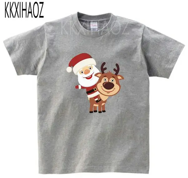 Футболка с изображением Санты и лося; футболка для мальчиков; Рождественская футболка; футболка для девочек; Повседневная хлопковая Футболка для детей среднего возраста; 7 - Цвет: graychildreT-shirt