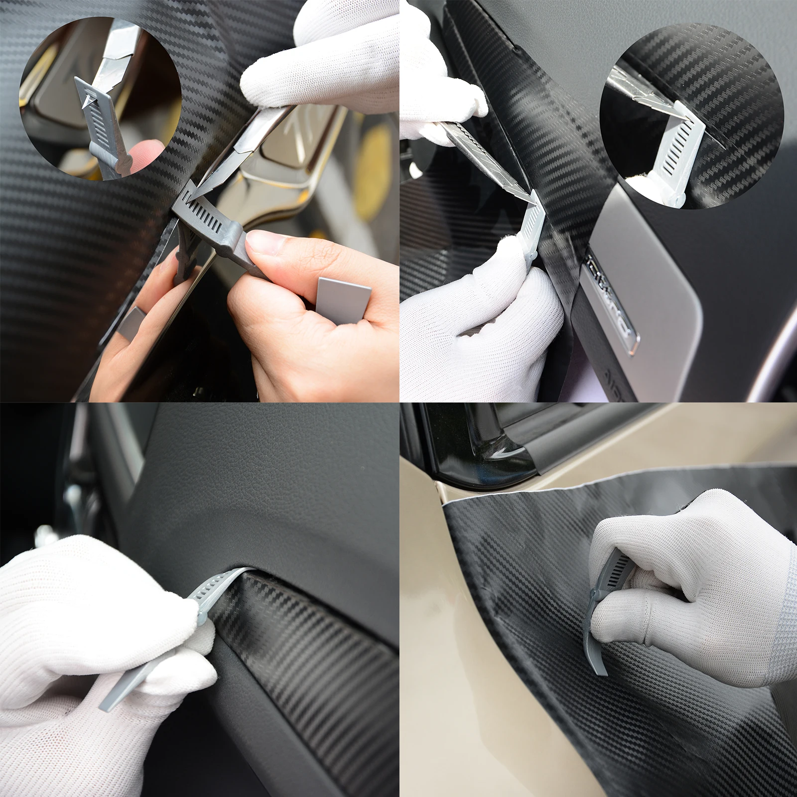 FOSHIO 3Pcs Carbon Fiber Vinyl Film Car Wrap Squeegee Scraper Sticker Glue Remover Cleaner Window Tint Tool Auto Car Accessories