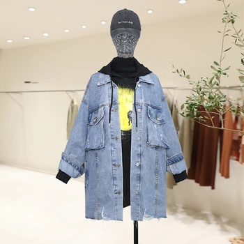

2020 Spring Autumn New Denim Jacket Women Loose Long Plus Size Jeans Jacket Women Baseball Clothes Fashion Streetwear Tide D3482